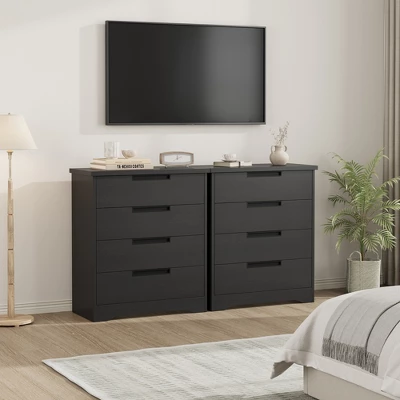 4 Drawer Dresser For Bedroom, Black Chest Of Drawer Nightstand With Embedded Handles, Wooden Dresser Organizer For Living Room Nursery Entryway Closet 2 4 Drawer Dresser For Bedroom, Black Chest Of Drawer Nightstand With Embedded Handles, Wooden Dresser Organizer For Living Room Nursery Entryway Closet - Image 2