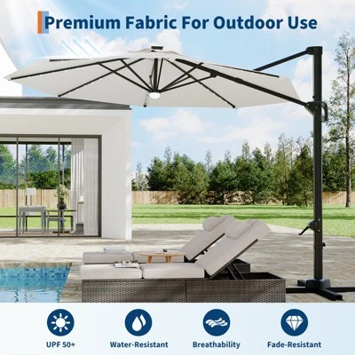 10FT Cantilever Umbrella W/ Solar Lights, 360° Rotation & Tilt, Easy Crank, UV Protection For Pool, Deck, Backyard 5 10FT Cantilever Umbrella W/ Solar Lights, 360° Rotation & Tilt, Easy Crank, UV Protection For Pool, Deck, Backyard - Image 5
