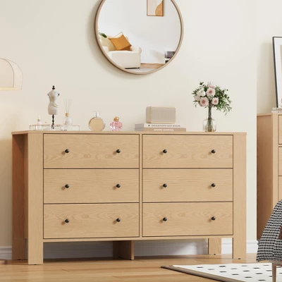 Dressers For Bedroom, Large 6 Drawer Dressers With Deep Drawers & Metal Knobs, Modern Wooden Double Chests Of Drawers For Kids Bedroom, Entryway 8 Dressers For Bedroom, Large 6 Drawer Dressers With Deep Drawers & Metal Knobs, Modern Wooden Double Chests Of Drawers For Kids Bedroom, Entryway - Image 8