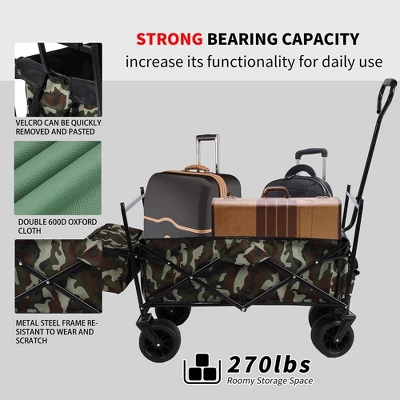 Collapsible Garden Cart With Removable Canopy, Extra Large Folding Utility Wagon Carts With 7" Wheels, 360 Degree Swivel Wheels & Adjustable Handle 3 Collapsible Garden Cart With Removable Canopy, Extra Large Folding Utility Wagon Carts With 7" Wheels, 360 Degree Swivel Wheels & Adjustable Handle - Image 3
