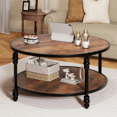 Garvee Coffee Table Round Rustic Center Table With Storage Shelf Wood Circle Coffee Table With Sturdy Metal Legs Living Room 1 Garvee Coffee Table Round Rustic Center Table With Storage Shelf Wood Circle Coffee Table With Sturdy Metal Legs Living Room