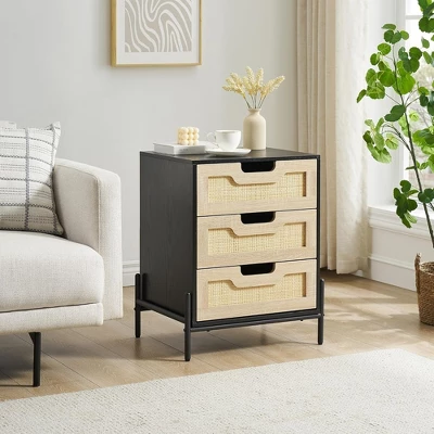 Whizmax Rattan Nightstand, Night Stand With 3 Drawers, Farmhouse End Table With Metal Handle, Bedside Table For Bedroom Living Room Small Space 6 Whizmax Rattan Nightstand, Night Stand With 3 Drawers, Farmhouse End Table With Metal Handle, Bedside Table For Bedroom Living Room Small Space - Image 6