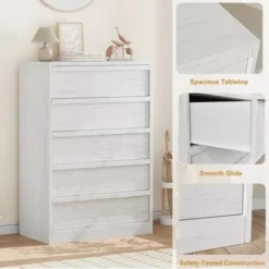 Garvee 5 Tall Wooden Drawer Dresser, Modern 5 Chest Of Drawers With Storage Freestanding, For Bedroom, Living Room, White 9 Garvee 5 Tall Wooden Drawer Dresser, Modern 5 Chest Of Drawers With Storage Freestanding, For Bedroom, Living Room, White -Garvee Sales GUEST 4554b336 31e5 4254 9131 3409fbfb4ae8