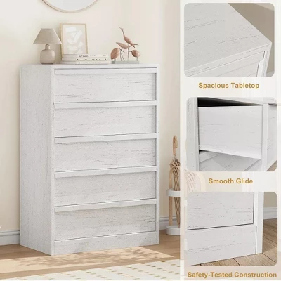 Garvee 5 Tall Wooden Drawer Dresser, Modern 5 Chest Of Drawers With Storage Freestanding, For Bedroom, Living Room, White 4 Garvee 5 Tall Wooden Drawer Dresser, Modern 5 Chest Of Drawers With Storage Freestanding, For Bedroom, Living Room, White - Image 4