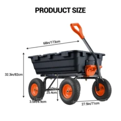 Garden Dump Cart,800lbs Heavy Duty Yard Dump Garden Cart, Steel Frame For Garden,Lawn,Barn,Farm