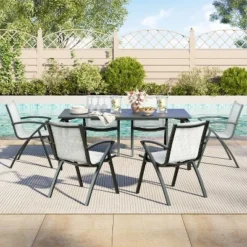 9 PCS Aluminum Patio Dining Set, Outdoor Furniture Set With 8 Stackable Aluminum Dining Chairs And Table, Outdoor Table And Chairs, Black