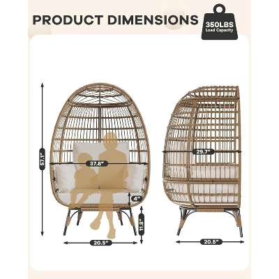 Oversize Rattan Egg Chair Outdoor Wicker Patio Lounge Chairs With Steel Frame Stand And 4 Cushions For Patio, Porch, Backyard, Living Rooms, Beige 1 Oversize Rattan Egg Chair Outdoor Wicker Patio Lounge Chairs With Steel Frame Stand And 4 Cushions For Patio, Porch, Backyard, Living Rooms, Beige