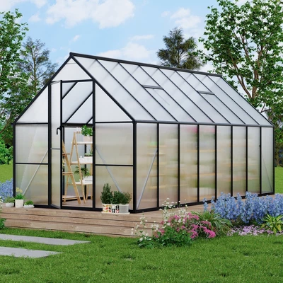 Aluminum-Framed Polycarbonate Greenhouse, Heavy Duty Polycarbonate Greenhouse With Roof Vent, Large Enhanced Aluminum Greenhouse Kit 8 Aluminum-Framed Polycarbonate Greenhouse, Heavy Duty Polycarbonate Greenhouse With Roof Vent, Large Enhanced Aluminum Greenhouse Kit - Image 8