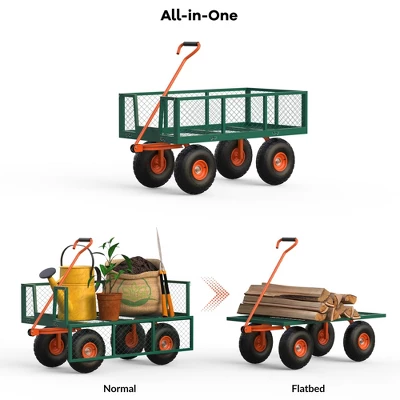 500lb Steel Garden Cart, 3-in-1 Folding Utility Wagon With Detachable Side Panels, 180° Swivel Handle & 10" Tires For Outdoor, Yard, Lawn & Garden 6 500lb Steel Garden Cart, 3-in-1 Folding Utility Wagon With Detachable Side Panels, 180° Swivel Handle & 10" Tires For Outdoor, Yard, Lawn & Garden - Image 6