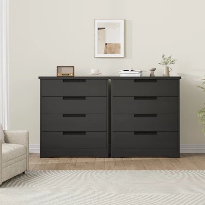 4 Drawer Dresser For Bedroom, Black Chest Of Drawer Nightstand With Embedded Handles, Wooden Dresser Organizer For Living Room Nursery Entryway Closet 3 4 Drawer Dresser For Bedroom, Black Chest Of Drawer Nightstand With Embedded Handles, Wooden Dresser Organizer For Living Room Nursery Entryway Closet - Image 3