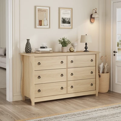 Garvee 6 Dresser For Bedroom, 47.2" Wide Drawer Dresser With Storage Freestanding, Wooden Closet Storage Chest For Living Room, Natural Oak 2 Garvee 6 Dresser For Bedroom, 47.2" Wide Drawer Dresser With Storage Freestanding, Wooden Closet Storage Chest For Living Room, Natural Oak - Image 2