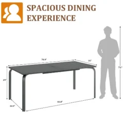 70.9"x35" Outdoor Dining Table, 8 Person Aluminum Patio Table With Slat Top And Umbrella Hole, All-Weather Black Rectangular Table -Garvee Sales GUEST 46e73d85 0d57 48b8 a926 37bab48952e8