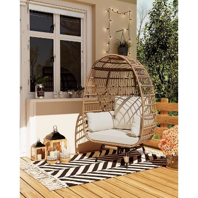 Outdoor 360 Swivel Egg Chair With Cushions, Indoor Outdoor Wicker Egg Basket Lounge Chair For Patio Porch Living Room, Oversized Lounge Chair 2 Outdoor 360 Swivel Egg Chair With Cushions, Indoor Outdoor Wicker Egg Basket Lounge Chair For Patio Porch Living Room, Oversized Lounge Chair - Image 2