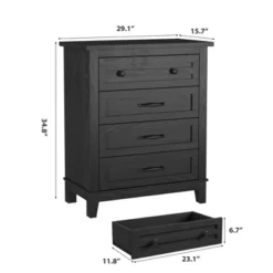 4 Dresser For Bedroom, 34.8" Tall Drawer Dresser With Storage Freestanding, Wooden Closet Storage Chest For Living Room, Bedroom, Office