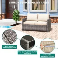 5-Piece Patio Wicker Conversation Sofa Set With Coffee Table,Rattan Sofa Chair With Cushion -Garvee Sales GUEST 4807668f 0556 466c 8586 5d680e83021e