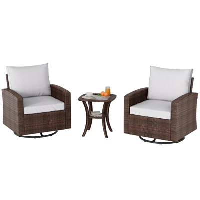 2-Piece Patio Swivel Rocker Set W/ Rattan Table & Cushions - Outdoor Wicker Chairs For Deck, Porch 9 2-Piece Patio Swivel Rocker Set W/ Rattan Table & Cushions - Outdoor Wicker Chairs For Deck, Porch - Image 9
