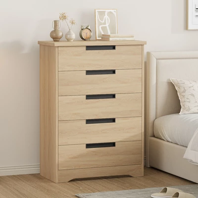 5 Drawer Dresser For Bedroom, Dresser Chest Of Drawers With Embedded Handles Design, Wooden Dresser Organizer For Living Room, Nursery, Hallway 8 5 Drawer Dresser For Bedroom, Dresser Chest Of Drawers With Embedded Handles Design, Wooden Dresser Organizer For Living Room, Nursery, Hallway - Image 8
