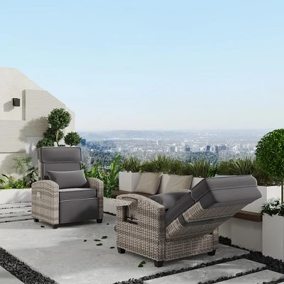 Garvee Outdoor Recliner Chair, Rattan Lounge Chair With Adjustable Backrest & Footrest, 150° Lay Flat, Flip-Up Table, Removable Cushion 4 Garvee Outdoor Recliner Chair, Rattan Lounge Chair With Adjustable Backrest & Footrest, 150° Lay Flat, Flip-Up Table, Removable Cushion - Image 4