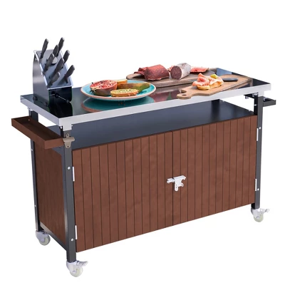 Outdoor Grill Cart With Storage, Stainless Steel Tabletop Kitchen Island, Movable BBQ Prep Table With Hook & Spice Rack, Rolling Serving Cart 10 Outdoor Grill Cart With Storage, Stainless Steel Tabletop Kitchen Island, Movable BBQ Prep Table With Hook & Spice Rack, Rolling Serving Cart - Image 10