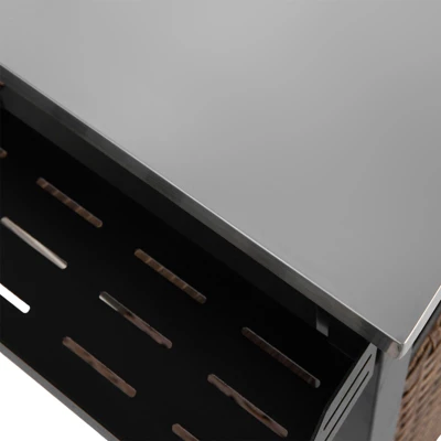 Outdoor Wicker Bar Cart, Kitchen Island Grill Table With Wheel,Rolling Buffet Serving Cart With Stainless Steel Top For Porch Garden Poolside 4 Outdoor Wicker Bar Cart, Kitchen Island Grill Table With Wheel,Rolling Buffet Serving Cart With Stainless Steel Top For Porch Garden Poolside - Image 4