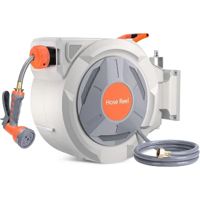 65/100/130 Ft Retractable Garden Hose Reel, With 9 Function Sprayer Nozzle, Any Length Lock, Automatic Slow Rewind, Wall Mounted, 180°Swivel Bracket 9 65/100/130 Ft Retractable Garden Hose Reel, With 9 Function Sprayer Nozzle, Any Length Lock, Automatic Slow Rewind, Wall Mounted, 180°Swivel Bracket - Image 9