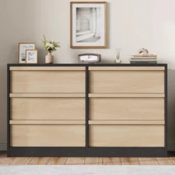 Garvee Modern Double Dresser Organizer With 6 Drawers Large Storage, Wooden Chest Of Drawers For Living Room, Bedroom, Nursery, Hallway -Garvee Sales GUEST 493a064f de2f 4e85 a384 840be6c826c3