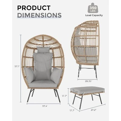 Wicker Egg Chair With Ottoman Oversize Egg Shaped Lounge Chair With Thick Cushion Comfy Egg Rattan Seat For Indoor Outdoor 1 Wicker Egg Chair With Ottoman Oversize Egg Shaped Lounge Chair With Thick Cushion Comfy Egg Rattan Seat For Indoor Outdoor