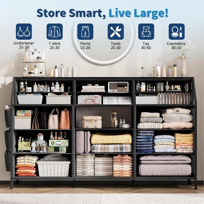 Dresser For Bedroom With 14 Drawers, 55" W Dresser With Side Pocket, Fabric Dressers & Chests Of Drawers With Shelves 2 Dresser For Bedroom With 14 Drawers, 55" W Dresser With Side Pocket, Fabric Dressers & Chests Of Drawers With Shelves - Image 2