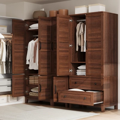 Armoire Wardrobe Closet With 2 Drawers,72" Wooden Tall Clothing Wardrobe Cabinet With Hanging Rod, Armoire With Doors Adjustable Shelves For Bedroom 1 Armoire Wardrobe Closet With 2 Drawers,72" Wooden Tall Clothing Wardrobe Cabinet With Hanging Rod, Armoire With Doors Adjustable Shelves For Bedroom