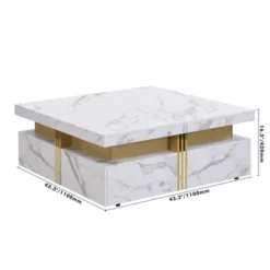 Coffee Tables With 4 Storage Drawers Modern Square Design Cocktail Table For Living Room Office Bedroom 16.5"D X 43.3"W X 43.3"H