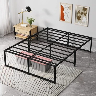 Queen Metal Bed Frame Platform, 14 Inch Queen Bedframe With Sturdy Steel Slats Mattress Foundation No Box Spring Needed Easy Assemble Noise Free Black 5 Queen Metal Bed Frame Platform, 14 Inch Queen Bedframe With Sturdy Steel Slats Mattress Foundation No Box Spring Needed Easy Assemble Noise Free Black - Image 5