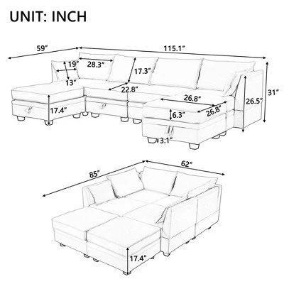Sectional Sofa, U-Shape Sectional Couch With Reversible Chaise, Additional Storage Convertible Sofa Bed 2 Sectional Sofa, U-Shape Sectional Couch With Reversible Chaise, Additional Storage Convertible Sofa Bed - Image 2