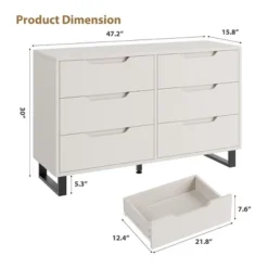 6 Dresser For Bedroom, 47.2" Wide Dresser, Freestanding Vertical Drawer Cabinet With Storage, Wooden Closet Storage Chest For Living Room, Hallway