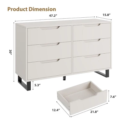 6 Dresser For Bedroom, 47.2" Wide Dresser, Freestanding Vertical Drawer Cabinet With Storage, Wooden Closet Storage Chest For Living Room, Hallway 1 6 Dresser For Bedroom, 47.2" Wide Dresser, Freestanding Vertical Drawer Cabinet With Storage, Wooden Closet Storage Chest For Living Room, Hallway