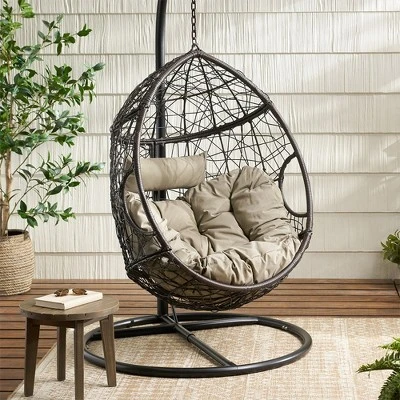 Hanging Egg Chair, Indoor Outdoor Patio Wicker Swing Egg Basket Chairs With Cushion, Rattan Wicker Hammock Chairs 5 Hanging Egg Chair, Indoor Outdoor Patio Wicker Swing Egg Basket Chairs With Cushion, Rattan Wicker Hammock Chairs - Image 5