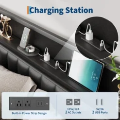 Full Size Bed Frame With PU Faux Leather, Button Headboard With Charging Station, All-Metal Full Platform Bed Frame With Storage, Black 10 Full Size Bed Frame With PU Faux Leather, Button Headboard With Charging Station, All-Metal Full Platform Bed Frame With Storage, Black -Garvee Sales GUEST 4b2ffcf7 b24c 48f3 b152 2a3cf9d75eb0