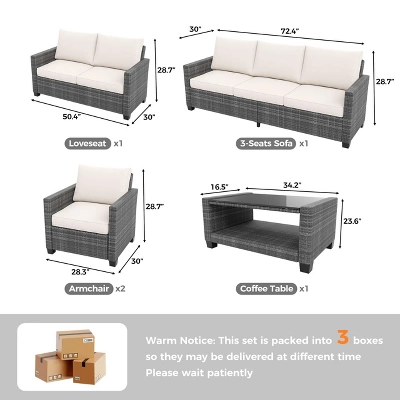 Whizmax Outdoor Patio Furniture Sets,PE Wicker Rattan Sectional Furniture Couch Set With Glass Coffee Table For Backyard, Deck, Poolside 4 Whizmax Outdoor Patio Furniture Sets,PE Wicker Rattan Sectional Furniture Couch Set With Glass Coffee Table For Backyard, Deck, Poolside - Image 4