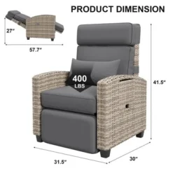 Outdoor Recliner Chair With Cushion/Side Table, Patio Reclining Chairs With Adjustable Back And Footrest, Garden Lounge Furniture