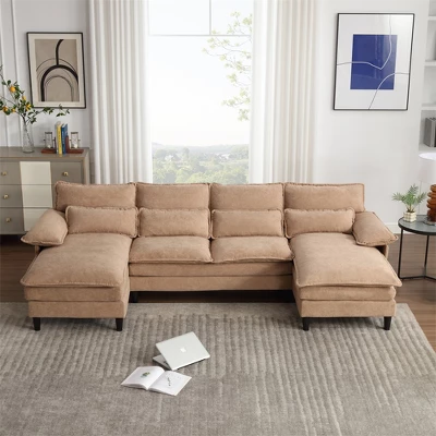 4 Seater U Shaped Modular Sectional Sofa Couch For Living Room, Corner Sofa With 4pcs Waist Pillows 5 4 Seater U Shaped Modular Sectional Sofa Couch For Living Room, Corner Sofa With 4pcs Waist Pillows - Image 5