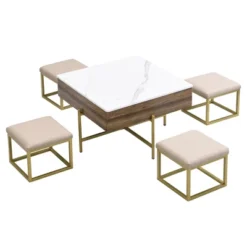 Lift Top Coffee Table With Hidden Storage, Modern Square Center Table With 4 Ottomans, Wood Cocktail Table Center Table For Living Room White -Garvee Sales GUEST 4bb93a3a f9c1 4293 a52e f74450224733