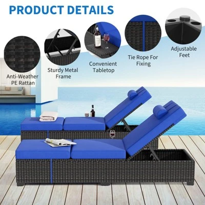 Set Of 2 Outdoor Adjustable Wicker Lounge Chairs With Soft Cushions, Chaise Recliner For Garden, Pool, Deck – Gray And Taupe 3 Set Of 2 Outdoor Adjustable Wicker Lounge Chairs With Soft Cushions, Chaise Recliner For Garden, Pool, Deck – Gray And Taupe - Image 3