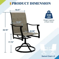 Set Of 2 Swivel Bar Stools With High Back & Armrest, Breathable Textilene Bar Chairs For Outdoor Patio, Lawn, Deck, Or Garden