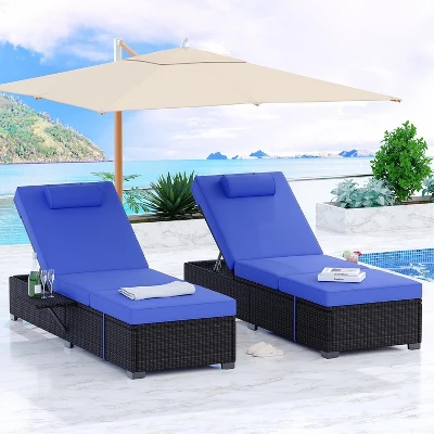 Set Of 2 Outdoor PE Wicker Patio Chaise Pool Lounge Chairs 8 Set Of 2 Outdoor PE Wicker Patio Chaise Pool Lounge Chairs - Image 8