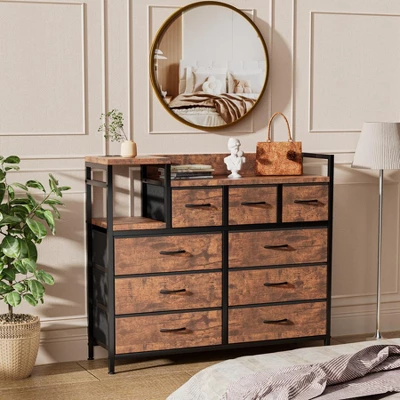 Dresser TV Stand With Power Outlet, Bedroom Dresser With 9 Drawers, Chest Of Drawers, Steel Frame Storage Closet For Living Room Hallway 9 Dresser TV Stand With Power Outlet, Bedroom Dresser With 9 Drawers, Chest Of Drawers, Steel Frame Storage Closet For Living Room Hallway - Image 9