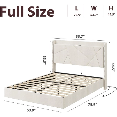 Full/Queen Size Floating Bed Frame With RGB LED Lights & Charging Station - Upholstered Suspended Bed, Storage Headboard, No Box Spring Needed 2 Full/Queen Size Floating Bed Frame With RGB LED Lights & Charging Station - Upholstered Suspended Bed, Storage Headboard, No Box Spring Needed - Image 2