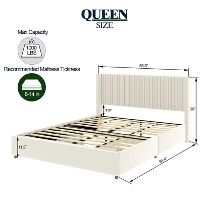 Queen Size Platform Bed Frame, 2-Drawer Storage Bed Frame Queen Size Velvet Upholstered Wingback Platform Bed, With Headboard, No Box Spring Needed 6 Queen Size Platform Bed Frame, 2-Drawer Storage Bed Frame Queen Size Velvet Upholstered Wingback Platform Bed, With Headboard, No Box Spring Needed - Image 6