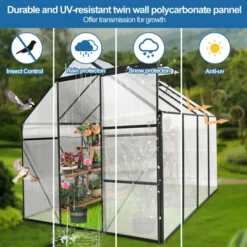 6x8 FT Polycarbonate Greenhouse, Aluminum Walk-in Greenhouses With Sliding Door & Raised Base, Plant Greenhouse For Outdoor Garden Backyard 12 6x8 FT Polycarbonate Greenhouse, Aluminum Walk-in Greenhouses With Sliding Door & Raised Base, Plant Greenhouse For Outdoor Garden Backyard -Garvee Sales GUEST 4d33e462 b590 48ce 9f2e 82b8a7fb13d3