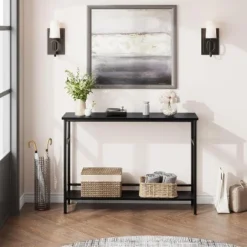 Entryway Table, Console Tables With Storage, 39.3”Rustic Sofa Table With Adjustable Shelf