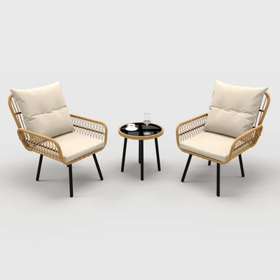 3-Piece Outdoor Bistro Set, Rattan Table And Cushioned Chairs, All-Weather Wicker Patio Conversation Set For Balcony, Porch, Or Garden 5 3-Piece Outdoor Bistro Set, Rattan Table And Cushioned Chairs, All-Weather Wicker Patio Conversation Set For Balcony, Porch, Or Garden - Image 5