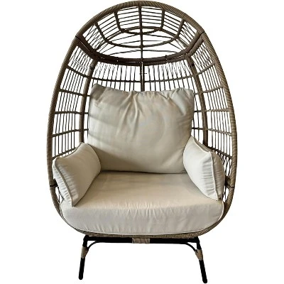 Oversize Rattan Egg Chair Outdoor Wicker Patio Lounge Chairs With Steel Frame Stand And 4 Cushions For Patio, Porch, Backyard, Living Rooms, Beige 5 Oversize Rattan Egg Chair Outdoor Wicker Patio Lounge Chairs With Steel Frame Stand And 4 Cushions For Patio, Porch, Backyard, Living Rooms, Beige - Image 5